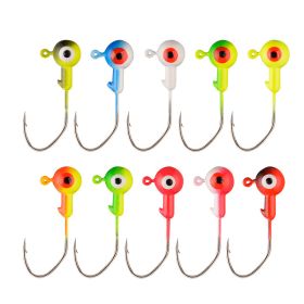 10pcs Round Painted Ball Head Jig Hooks Kit For Soft Baits; Fishing Lures; For Bass Trout Freshwater Saltwater