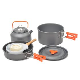 Outdoor portable 2-3 person camping stove cover pot picnic cooker non stick pot teapot combination set including tableware